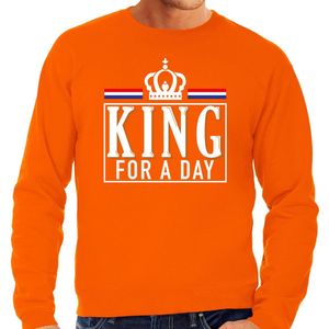 Koningsdag sweater King for a day - oranje met witte letters - heren - koningsdag outfit / kleding