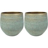 Steege Plantenpot - 2x - moderne look - shiny blauw - D36 x H32 cm - Bloempotten - Keramiek - Plantenpotten