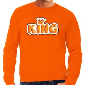Koningsdag sweater King in cartoon letters - oranje - heren - koningsdag outfit / kleding