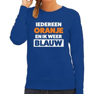 Koningsdag sweater Iedereen oranje ik blauw - blauw - dames - koningsdag outfit / kleding