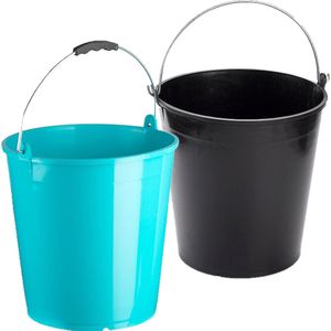 Blauwe en zwarte schoonmaakemmers/huishoudemmers set 15 liter en 32 x 31 cm - set van 2x stuks