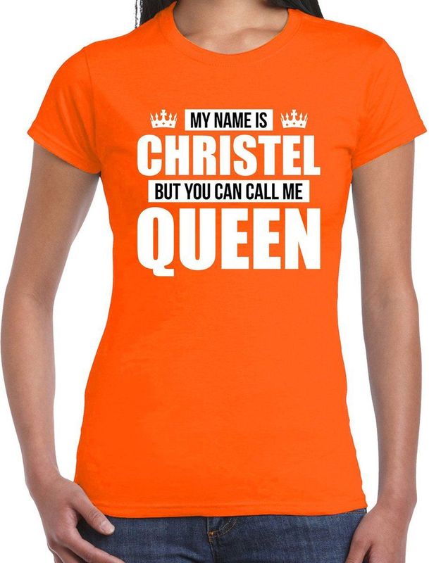 Bellatio Decorations - T-shirt - Oranje - My name is Christel - Cadeau Shirt