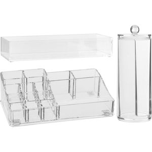 Make-up organizer set vakjes 22,5 x 7 en 25.5 x 5 cm en een wattenschijfjes dispenser - 3x stuks onderdelen