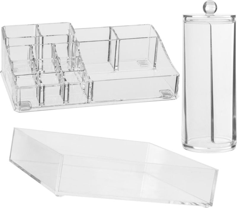 5five - Make-up Organizer Set - Transparant - Kunststof - 3 Onderdelen