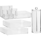 Make-up organizer set vakjes/boxes 17,5 x 7 en 20 x 5 cm en een wattenschijfjes dispenser - 4x stuks onderdelen