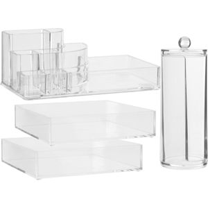 5five - Make-up Organizer Set - Transparant - Kunststof - 4x Onderdelen