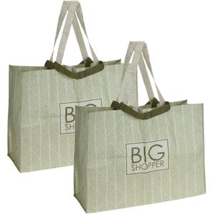 Set van 2x stuks extra grote boodschappen Shopper tas 70 x 48 cm groen - Met stevige hengsels