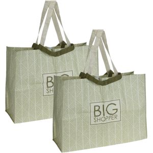 Set van 2x stuks extra grote boodschappen Shopper tas 70 x 48 cm groen