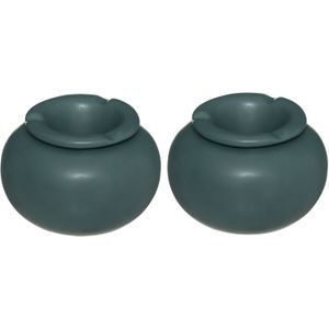 Set van 2x stuks terras asbakken/stormasbakken rond keramiek 13 x 9 cm groen - Buiten asbakken