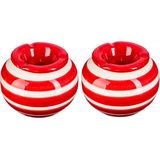 Set van 2x stuks terras asbakken/stormasbakken rond keramiek 12 x 7,5 cm rood met streep - Buiten asbakken