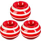 Set van 3x stuks terras asbakken/stormasbakken rond keramiek 12 x 7,5 cm rood met streep - Buiten asbakken