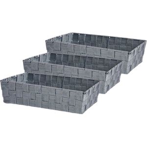 Kast/badkamer opbergmandjes - Set van 3x stuks - zilvergrijs - 34 x 21 x 8,5 cm - 10 liter - opbergmandjes
