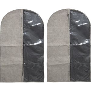 Set van 2x stuks kleding/beschermhoezen polyester/katoen grijs 100 cm inclusief kledinghangers - Kledingzak met kledinghangers