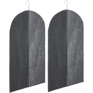 Set van 2x stuks kleding/beschermhoes linnen grijs 100 cm inclusief kledinghangers - Kledingzak met klerenhangers