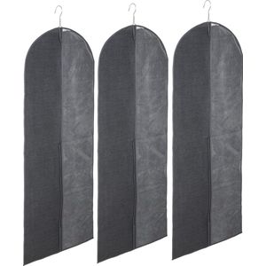 Set van 3x stuks kleding/beschermhoes linnen grijs 130 cm inclusief kledinghangers - Kledinghoezen
