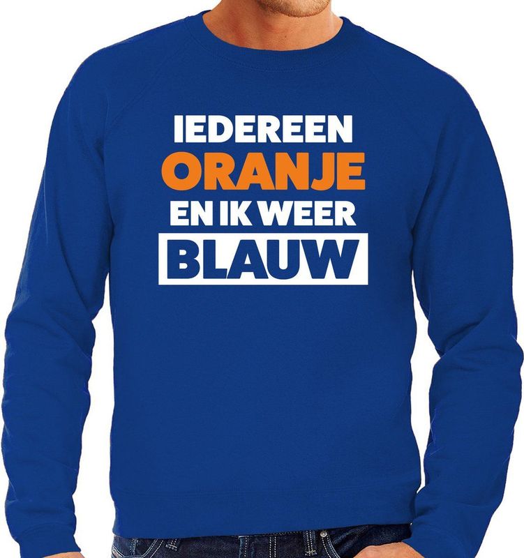 Koningsdag sweater Iedereen oranje ik blauw - blauw - heren - koningsdag outfit / kleding