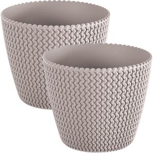 Prosperplast Bloempot/plantenpot Splofy - 2x - taupe - voor buiten - D35 x H29 cm - kunststof