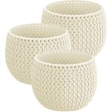 Plantenpot/bloempot Splofy - 3x - creme wit - kunststof - D24 x H16 cm - binnen/buiten pot - Plantenpotten