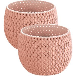 Set van 2x stuks plantenpotten/bloempotten kunststof dia 24 cm en hoogte 16 cm zalm roze