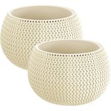 Plantenpot/bloempot Splofy - 2x - creme wit - kunststof - D29 x H20 cm - binnen/buiten pot - Plantenpotten