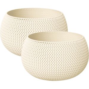 Set van 2x stuks plantenpotten/bloempotten kunststof dia 37 cm en hoogte 22 cm in het creme wit voor binnen/buiten