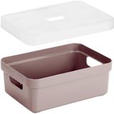3x stuks opbergboxen/opbergmanden roze van 9 liter kunststof met transparante deksel 35 x 25 x 12 cm