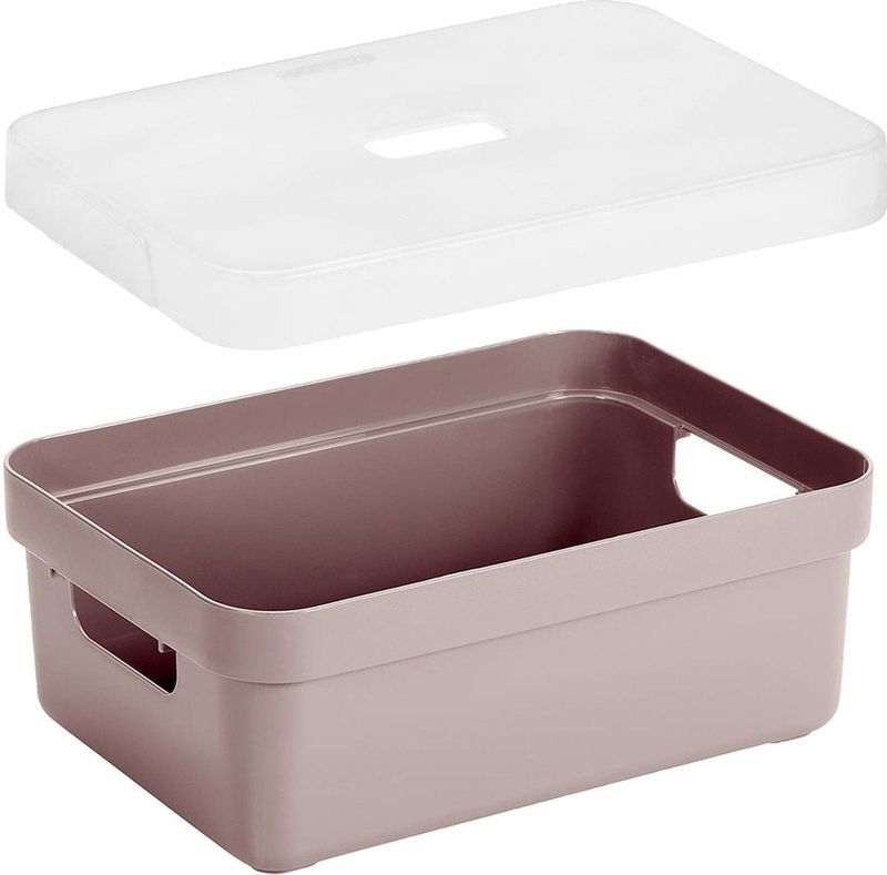 3x stuks opbergboxen/opbergmanden roze van 9 liter kunststof met transparante deksel 35 x 25 x 12 cm