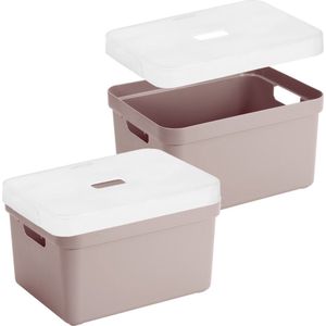 3x stuks opbergboxen/opbergmanden roze van 13 liter kunststof met transparante deksel 35 x 25 x 18 cm