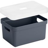 Opbergboxen/opbergmanden donkerblauw van 13 liter kunststof met transparante deksel 35 x 25 x 18 cm