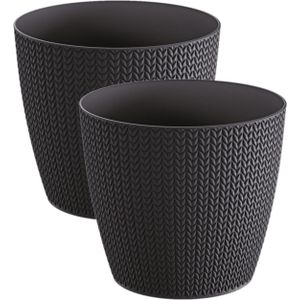 Prosperplast Plantenpot - Set van 2x stuks - antraciet - kunststof - D26 x H23 cm - Stijlvol - buiten/binnen