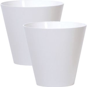 Set van 2x stuks plantenpotten/bloempotten kunststof dia 25 cm en hoogte 23 cm parel wit voor binnen/buiten