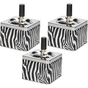 3x stuks metalen druk asbakken vierkant model in zebra print 9 x 9 x 12 cm