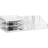 Make-up Organizer Set - Transparant - Kunststof - 19 Vakken en Spiegel met Verlichting