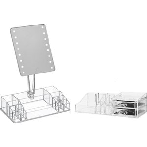 Make-up organizer set vakjes en lades 30,5 x 9 cm en een LED spiegel