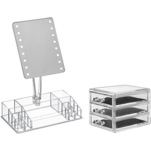 Make-up organizer set vakjes en lades 15,5 x 10,5 cm en een LED spiegel - Make-up spiegeltjes