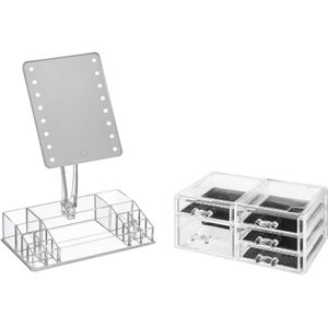 Make-up organizer set vakjes en lades 24 x 11 cm en een LED spiegel