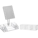 Make-up organizer set met 3 vakjes 28 x 16 x 38 cm en een LED spiegel en vakjes set 28 x 16 x 38 cm
