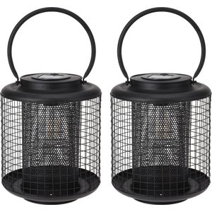 Set van 2x stuks zwarte solar LED lantaarns 22 cm - Lantaarns