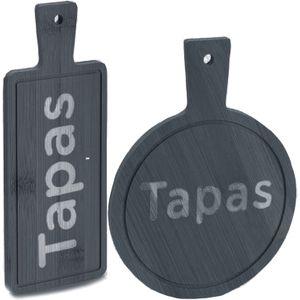 Voedsel/hapjes/tapas serveerplanken set van leisteen met handvat - 2x stuks