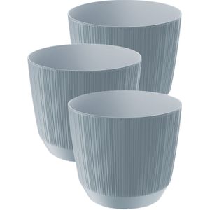 3x stuks moderne carf-stripe plantenpot/bloempot kunststof dia 15 cm/hoogte 13 cm steengrijs