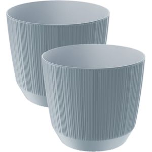 Prosperplast Plantenpot - 2x stuks - stripe - steengrijs - kunststof - D17xH15 cm - voor binnen/buiten