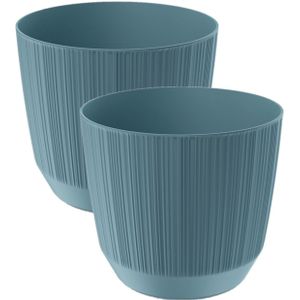 Prosperplast Plantenpot - 2x stuks - stripe - ijsblauw - kunststof - D20xH17 cm - voor binnen/buiten