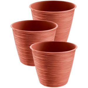 Plantenpot/bloempot paintstripe - 3x stuks - kunststof - rood - 15 x 12 cm - stijlvol - Plantenpotten
