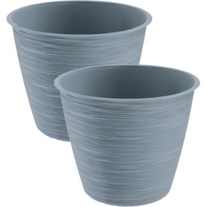 Prosperplast Plantenpot/bloempot Paintstripe - 2x - kunststof - steengrijs - 15 x 12 cm - Paintstripe - stijlvol