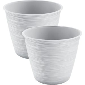 Prosperplast Plantenpot/bloempot Paintstripe - 2x stuks - kunststof - wit - 17 cm x 14 cm - stijlvol