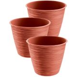 3x stuks stijlvolle kunststof plantenpot/bloempot dia 17 cm/hoogte 14.5 cm Paintstripe stone rood voor binnen/buiten