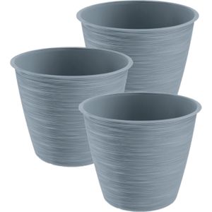 Plantenpot/bloempot Paintstripe - 3x stuks - kunststof - grijs - 17 x 20 cm - stijlvol - binnen/buit - Plantenpotten