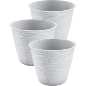 Plantenpot/bloempot Paintstripe - 3x stuks - kunststof - wit - 17 x 20 cm - stijlvol - binnen/buiten - Plantenpotten