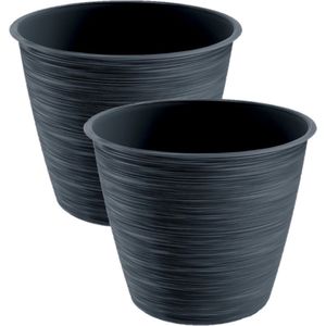 Prosperplast Plantenpot/bloempot Paintstripe - 2x stuks - kunststof - antraciet grijs - 20 x 24 cm - stijlvol - binnen/buiten