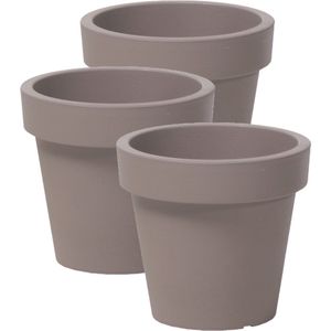 3x stuks basic plantenpot/bloempot kunststof dia 16 cm/hoogte 14.5 cm taupe voor binnen/buiten